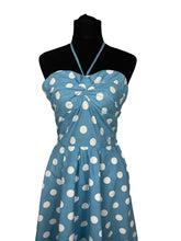 Load image into Gallery viewer, Original 1950&#39;s Blue and White Large Polka Dot Halter Neck Sundress - Summer Dress - Bust 36
