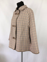 Load image into Gallery viewer, Vintage Wool Cape in Duck Egg Blue and Milk Chocolate Brown Check - Bust 34 36 38
