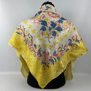 Original 1940's 1950's Yellow Scarf with Butterflies and Flowers - Great Turban
