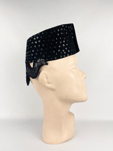 Original 1930s Black Fur Felt and Sequin Evening Hat