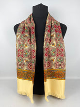 Load image into Gallery viewer, 1940&#39;s Rayon Gents Scarf in Mustard, Red and Green with Fringing
