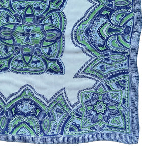 Original 1940's or 1950's Pure Silk Hankie in Green and Blue Celtic Design on White - Great Gift Idea