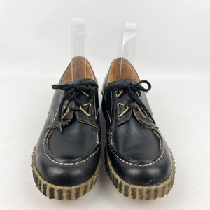 1940's 1950's Black Leather Lace Up Shoes with Crepe Soles - UK 4.5 *