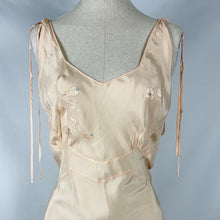 Load image into Gallery viewer, Original 1930s Pure Silk Bias Cut Nightdress with Floral Applique - Bust 34 35 36
