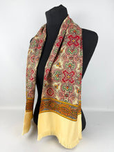 Load image into Gallery viewer, 1940&#39;s Rayon Gents Scarf in Mustard, Red and Green with Fringing
