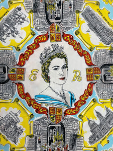 Original 1953 Queen Elizabeth II Coronation Commemorative Scarf with QEII Portrait in Centre.