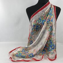 Load image into Gallery viewer, Original 1950&#39;s Fine Sheer Silk Scarf with Fabulous Floral Print and Red Border
