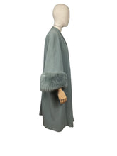Load image into Gallery viewer, Absolutely Beautiful Original  Green 1950&#39;s Coat with Huge Faux Fur Cuffs - Bust 42 44 46
