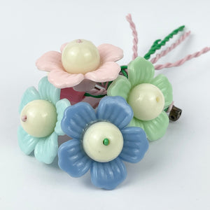 Fabulous Luxulite Brooch with a Cluster of Flowers in Pastel Shades of Pink, Blue and Green