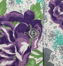 Load image into Gallery viewer, 1940&#39;s Reproduction Floral Print Blouse with Large Purple Roses and Faceted Glass Buttons Made From an Original 1940&#39;s Feed Sack - Bust 34&quot;
