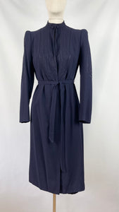 Original Late 1930s Midnight Blue Evening Coat with Embroidered Detail and Double Button Collar - Bust 34 35