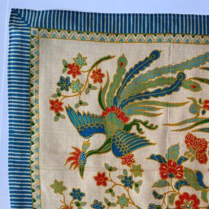 Original 1920's Pongee Silk Hankie with Floral Print and Bold Bird Design - Great Gift Idea