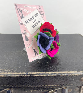 1940's Felt Flower Anemone Corsage - Pretty Wartime Posy Brooch - Lilac, Red, Mauve and Pink