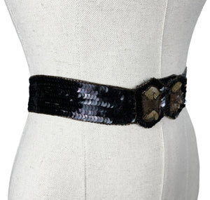 Original 1930's Black and Gold Sequin and Beaded Belt - Waist 25 26