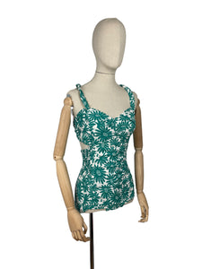 Original 1940's 1950's Martin White Green and White Floral Swimsuit - Vintage Swimwear - Bust 36 *