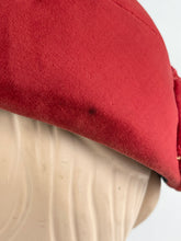 Load image into Gallery viewer, Original 1950s Libye Diamond Red Velvet Hat with Beaded Leaf Applique *
