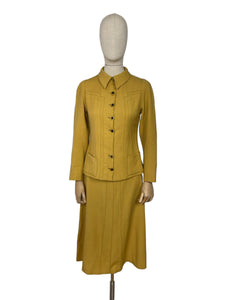 Original 1930's Lightweight Wool Suit in Mustard - Silk Lined - Stunning Buttons - Bust 33 34