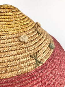 Original 1950s Tri Coloured Conical Straw Hat - Perfect Summer Hat