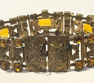 Original 1940's 1950's Gold-tone Bracelet Set with Amber Coloured