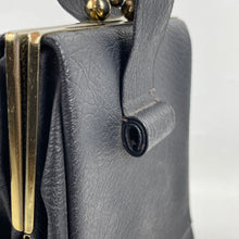 Load image into Gallery viewer, Original 1930&#39;s Dark Blue Faux Leather Bag with Silver Tone Clasp
