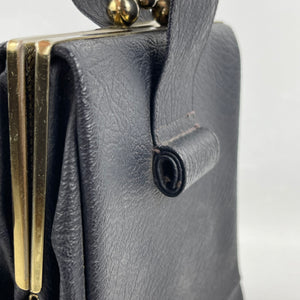 Original 1930's Dark Blue Faux Leather Bag with Silver Tone Clasp