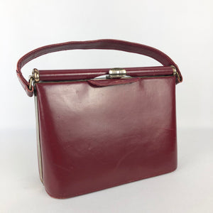 Original 1950s Burgundy Faux Leather Box Bag Made in 1953 for the Coronation