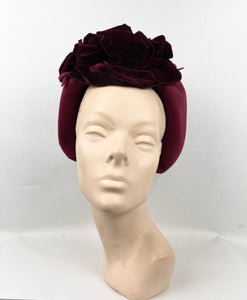 Original 1940s Raspberry Pink Felt Hat with Burgundy Velvet and Bow Trim
