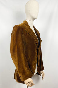 Original 1930s 1940s Tailor Made Brown Velvet Riding Jacket - Bust 34 35 36