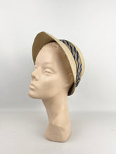 Load image into Gallery viewer, Original 1930s Panana Straw Hat with Striped Band Trim
