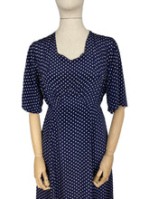 Load image into Gallery viewer, Original 1940&#39;s Volup Navy and White Polka Dot Crepe Day Dress - Bust 42 44
