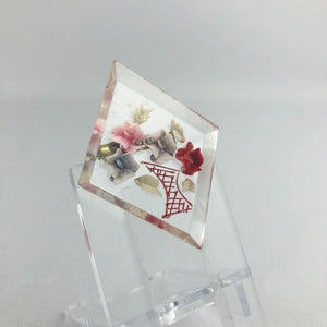 Original 1940s 1950s Reverse Carved Diamond Shaped Lucite Brooch Roses in a Vase *