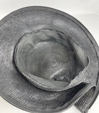 Load image into Gallery viewer, Original Late 1930&#39;s or Early 1940&#39;s Black Lacquered Straw Hat with Pink Grosgrain Trim
