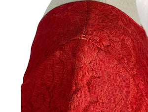 Fabulous Lipstick Red Vintage Lace Cocktail Dress with Front Bow - Bust 36