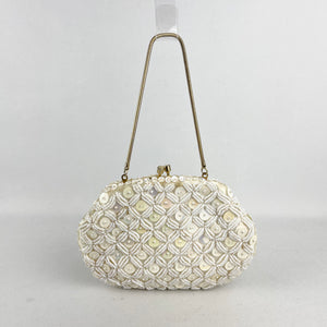 Vintage Iridescent Pastel Sequin Evening Bag with Glass Seed Beads - Made in Hong Kong