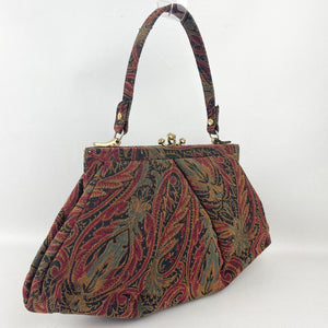 Original 1940's Fabric Bag in Red, Black, Gold and Teal by Ingber *