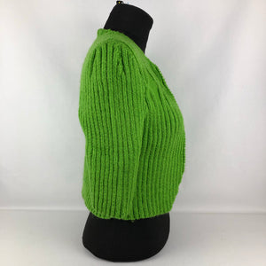 1940s Reproduction Hand Knitted Bolero in Grass Green - B34 35 36 37 38