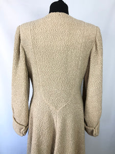 Original 1940s Thick Boucle Wool Coat in Cream - Bust 38