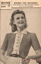 Load image into Gallery viewer, 1940s Reproduction Hand Knitted Bolero in Empire Blue - B34 35 36 37 38
