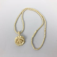 Load image into Gallery viewer, 1930s 1940s Carved Bovine Bone Rose Pendant and Necklace - 16&quot; long
