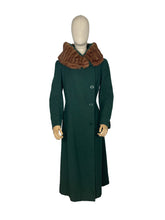 Load image into Gallery viewer, Exceptionally Beautiful Original 1930’s Ivy Green Textured Wool Coat with Genuine Fox Fur Collar - Bust 36 38
