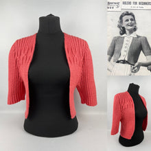 Load image into Gallery viewer, 1940s Reproduction Hand Knitted Bolero in Salmon Pink - Bust 36 38 40 42 44
