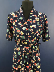 CC41 Navy Floral Cotton House Dress - Bust 38" 40”