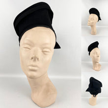 Load image into Gallery viewer, Original 1940&#39;s Inky Black Felt Hat with Fabulous Shaping and Net Trim
