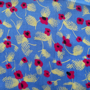 Original 1940's or 1950's Blue Silk Hankie with Pretty Poppy Print - Great Gift Idea