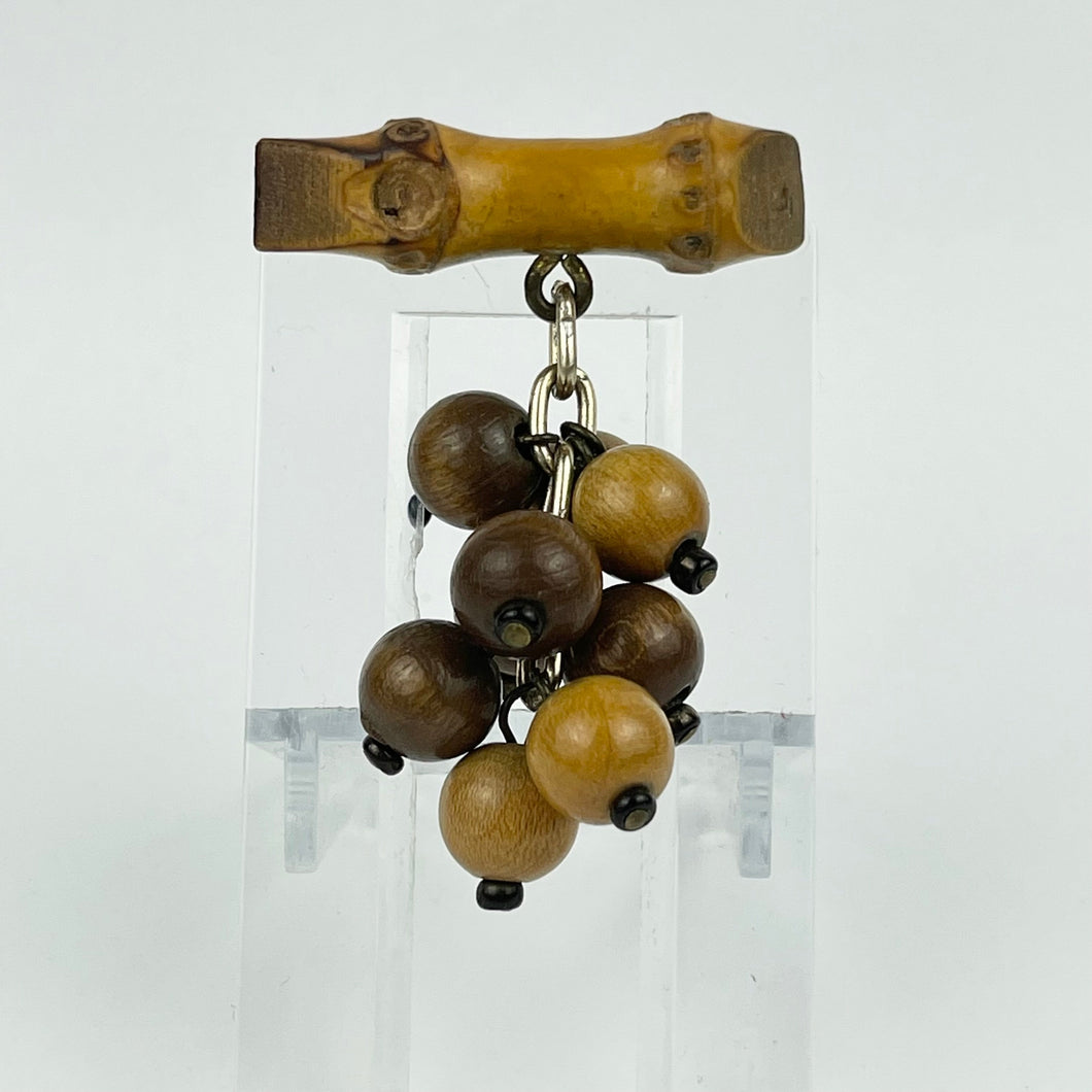 Original 1940's Wooden Dangling Cluster of Beads Brooch - Perfect for Autumn