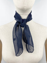 Load image into Gallery viewer, Original 1930&#39;s Dark Blue Chiffon Scarf with Silk Crewel Work Embroidery - Neat Neck Tie - Great Christmas Gift
