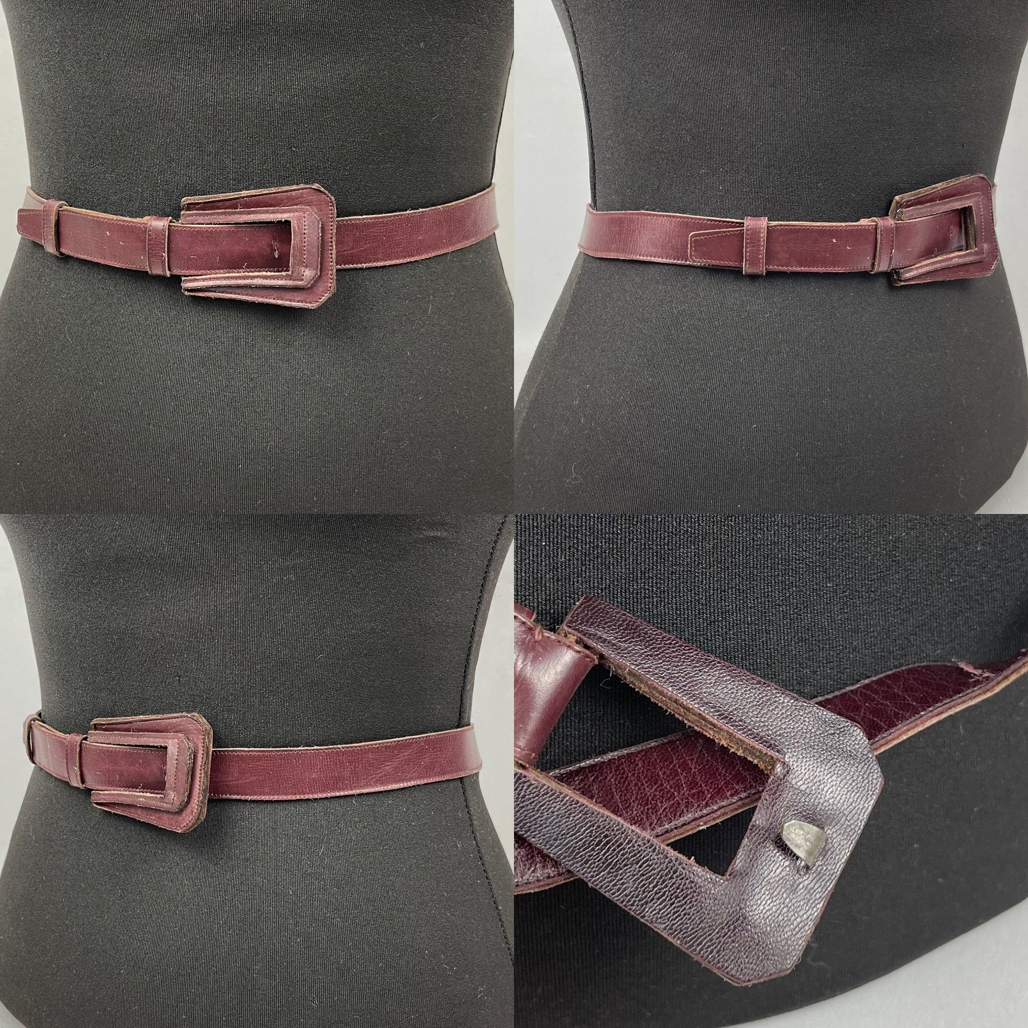 Original 1930s or 1940s Dark Burgundy Leather Belt - Waist 26