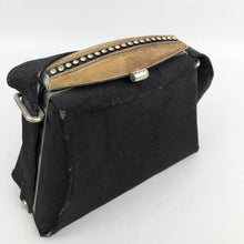 Load image into Gallery viewer, 1940s &quot;Golden Age&quot; Black Fabric Covered Box Bag with Paste Trim
