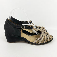 Load image into Gallery viewer, Original 1940&#39;s Black Wedges with Fabulous Gold Glitter Straps - UK 5.5 6
