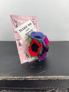 1940's Felt Flower Anemone Corsage - Pretty Wartime Posy Brooch - Red, Pink, Lilac and Purple